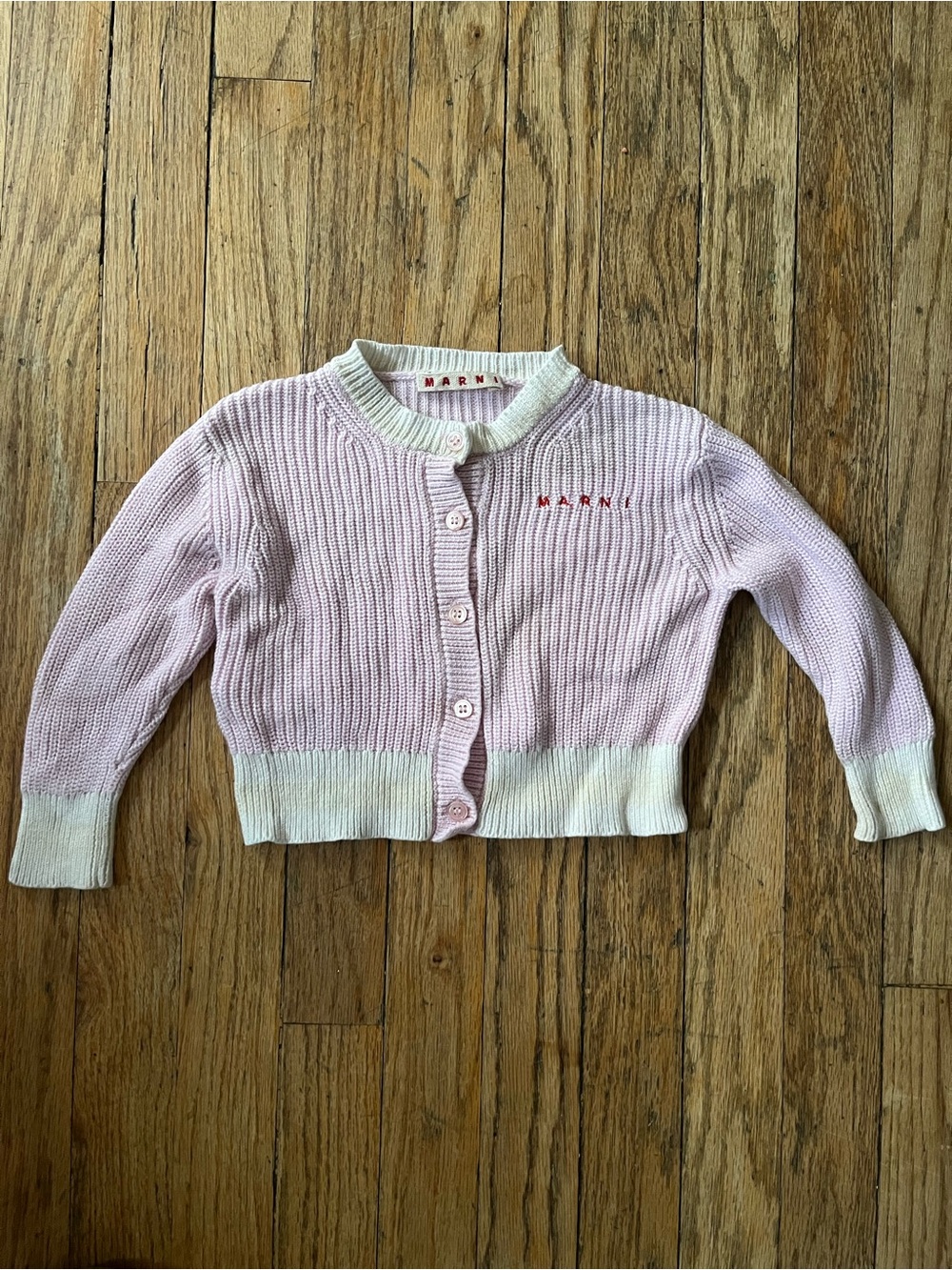 Marni Pale Pink & Cream Ribbed Button-Up Cardigan